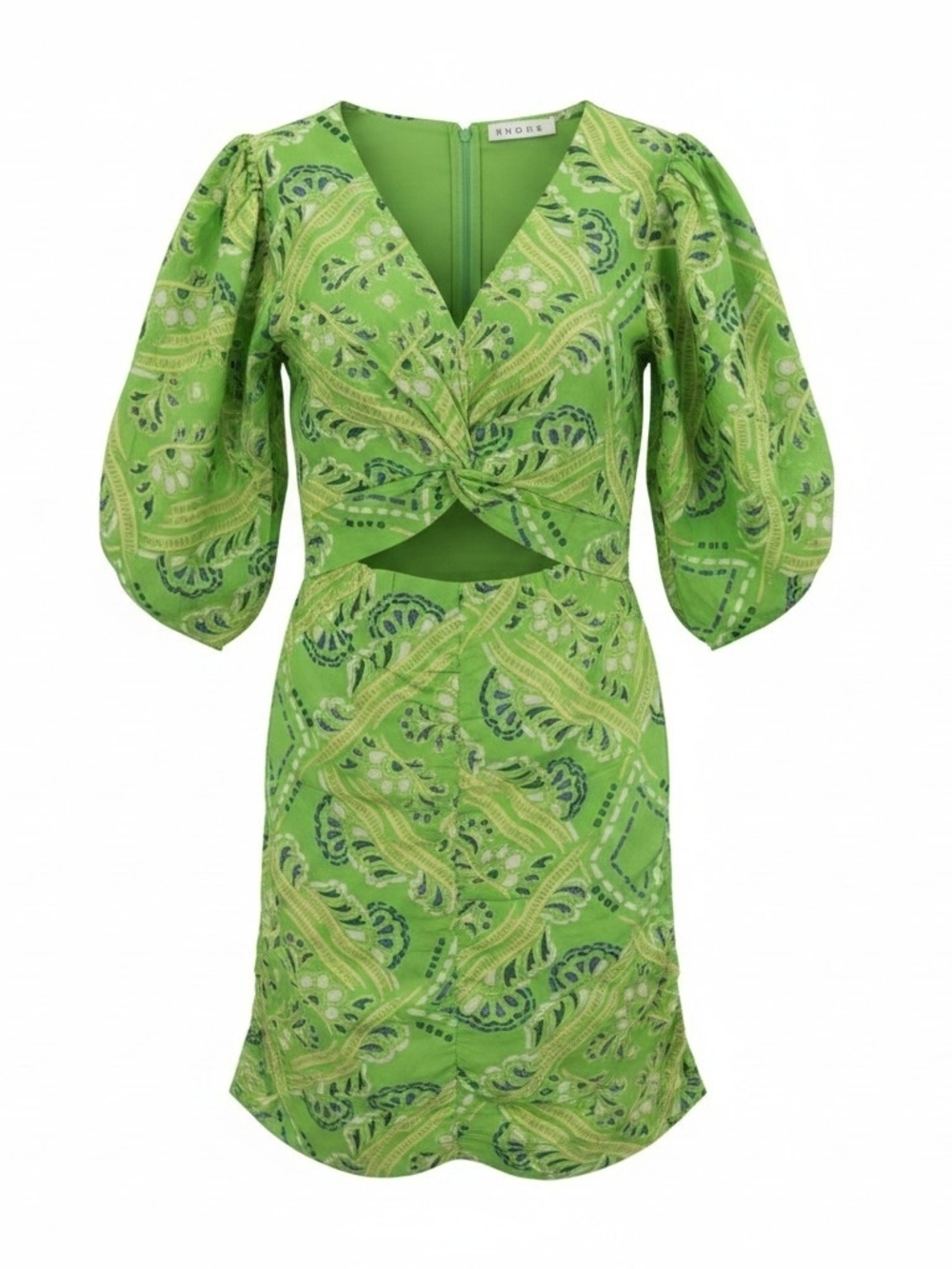 RHODE Lime Green Paisley-Print Twist Front Mini Dress